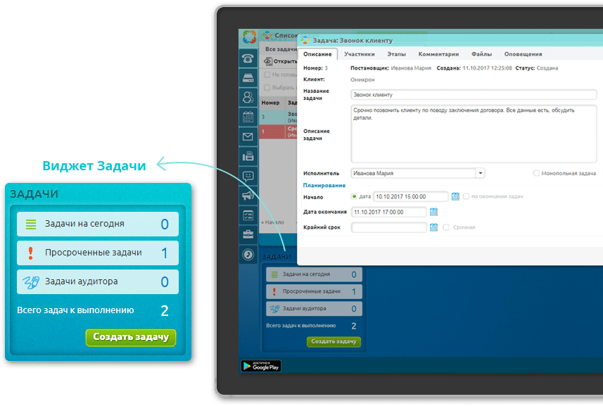 Настраиваемые виджеты в системе CLOFF