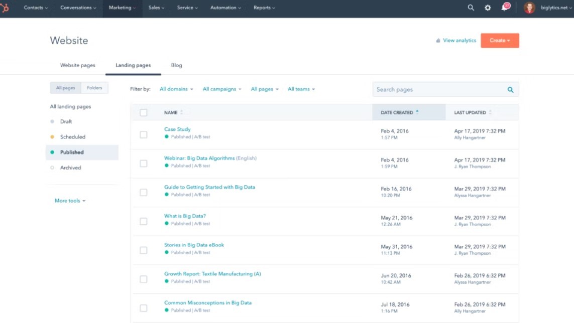 HubSpot Marketing Hub: Создает воронки с множеством параметров