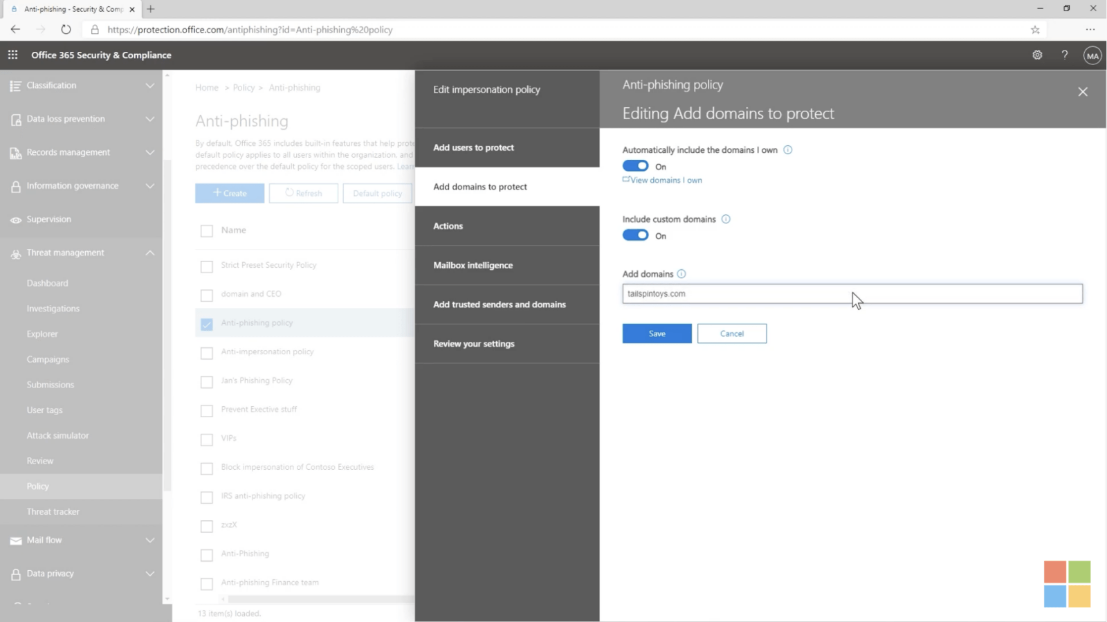 Настройки в Microsoft Defender