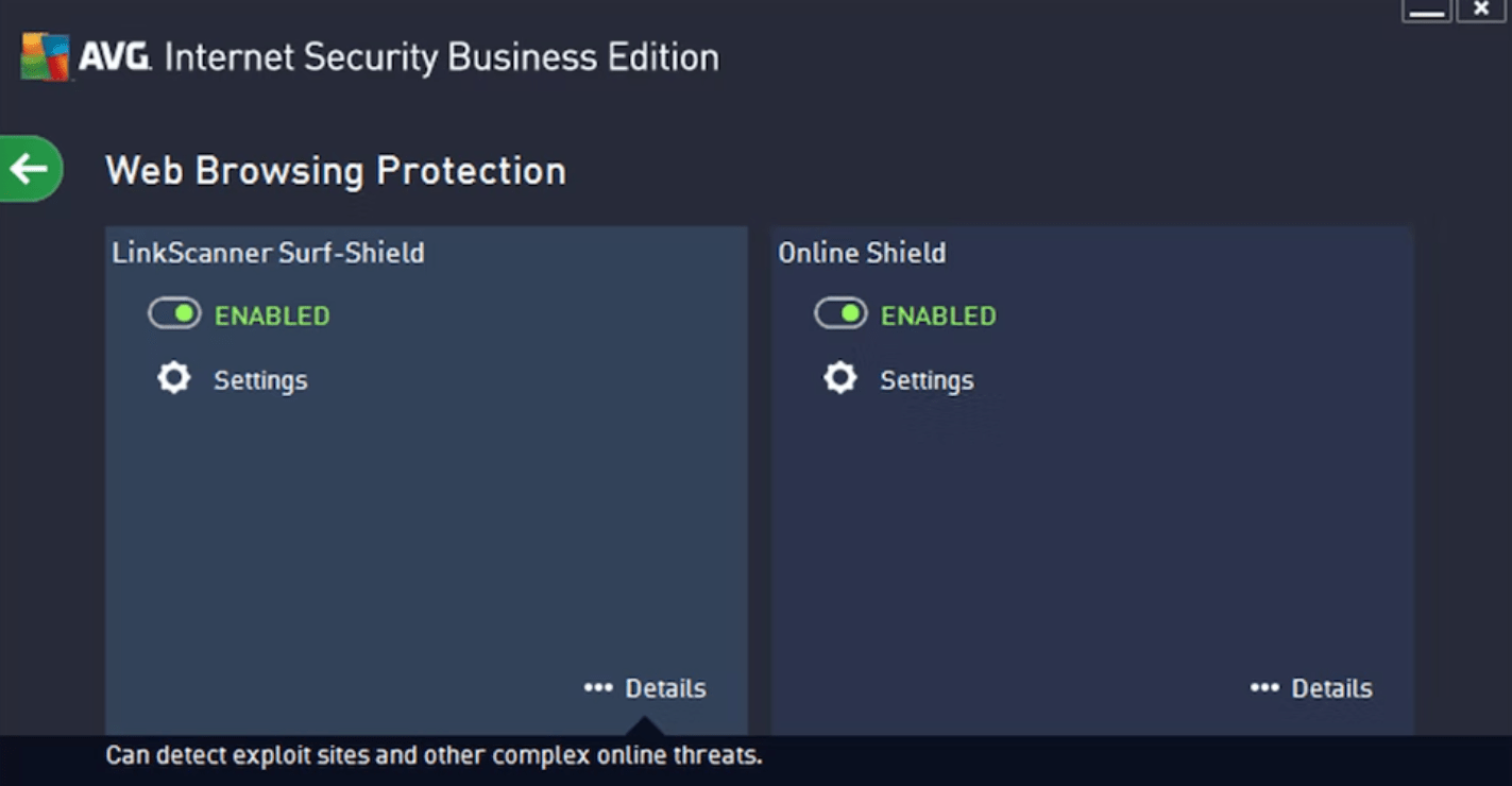 Настройки в AVG Internet Security Business Edition