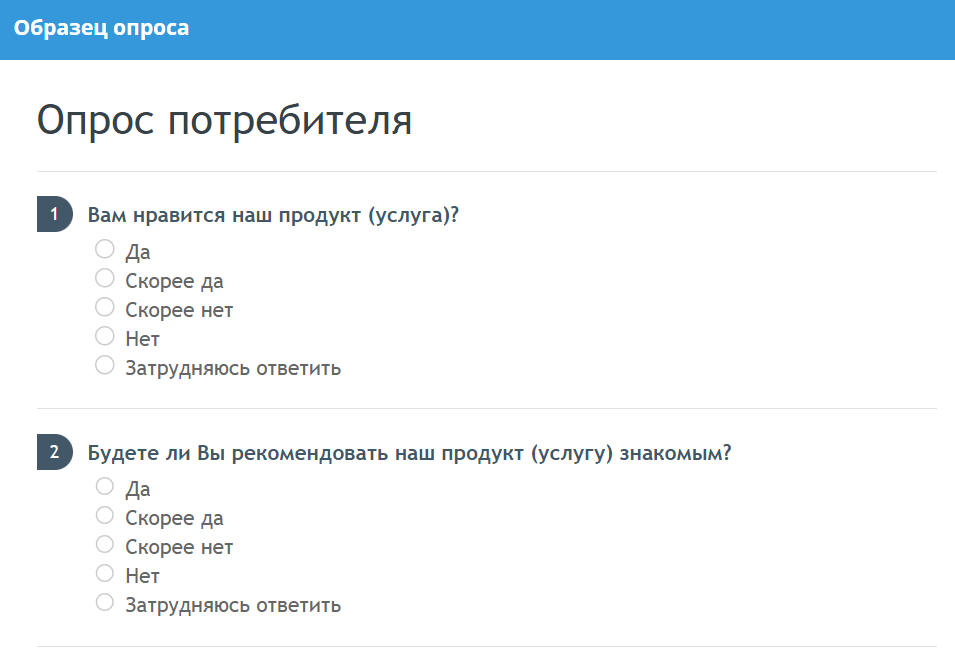 Образец опроса потребителя в SIMPOLL